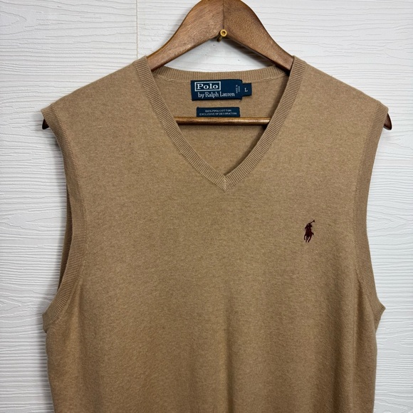Polo by Ralph Lauren Men's Tan Sweater Vest Preppy Cotton Country - Picture 2 of 7